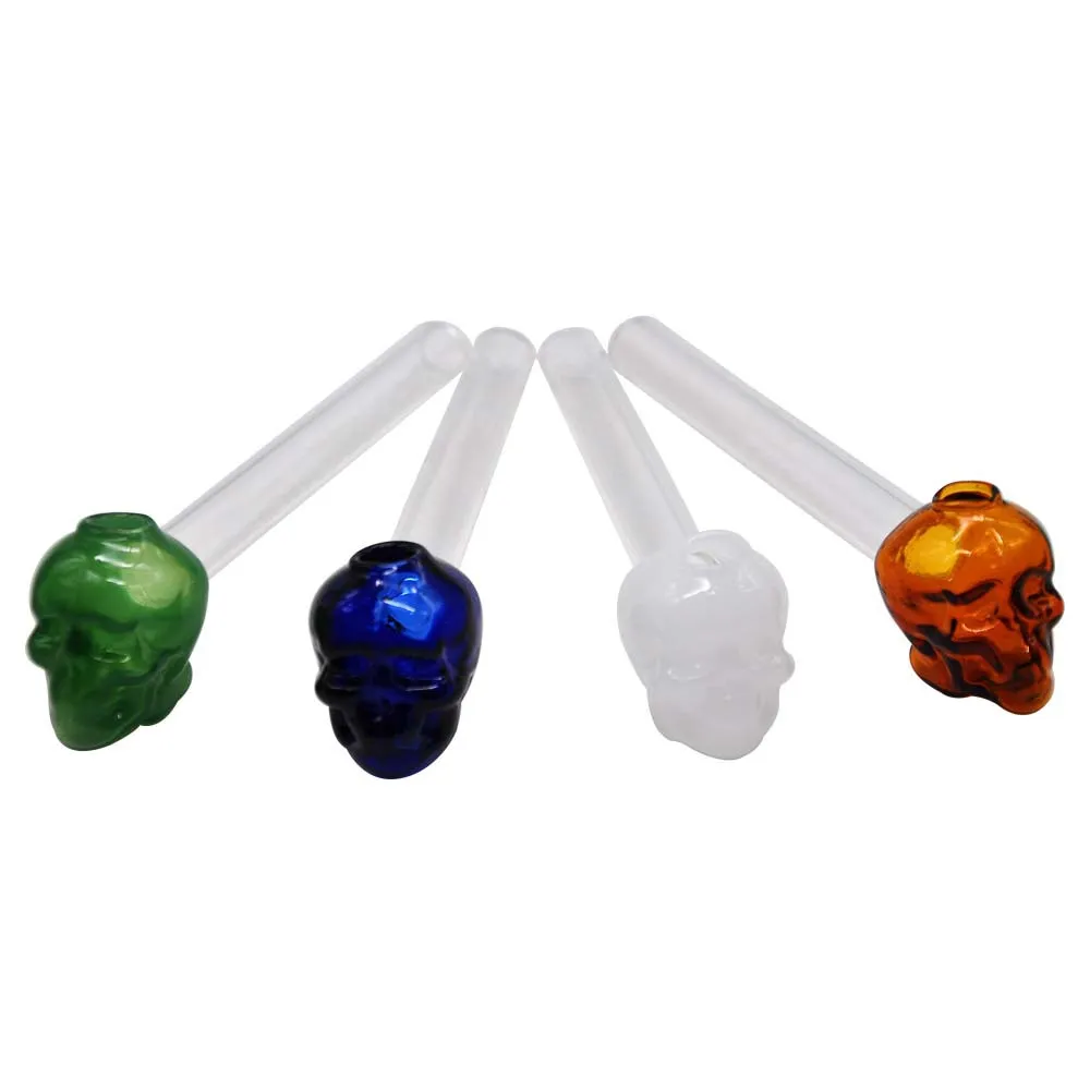 Multi-Colors Skull Head Witre Glass Tubs Squeleto tigela Tuba fumegante Tubos de óleo de vidro de pirex grossa Tubo de óleo de óleo para ervas secas