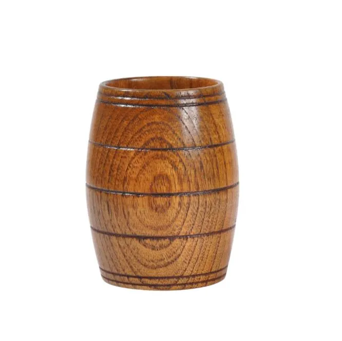 Creative Wine Barrel trämuggar Form Natural Wood Beer Te Milk Cup Carved Home Kitchen Bar Pub Drinkware Present Beer Cup 032150