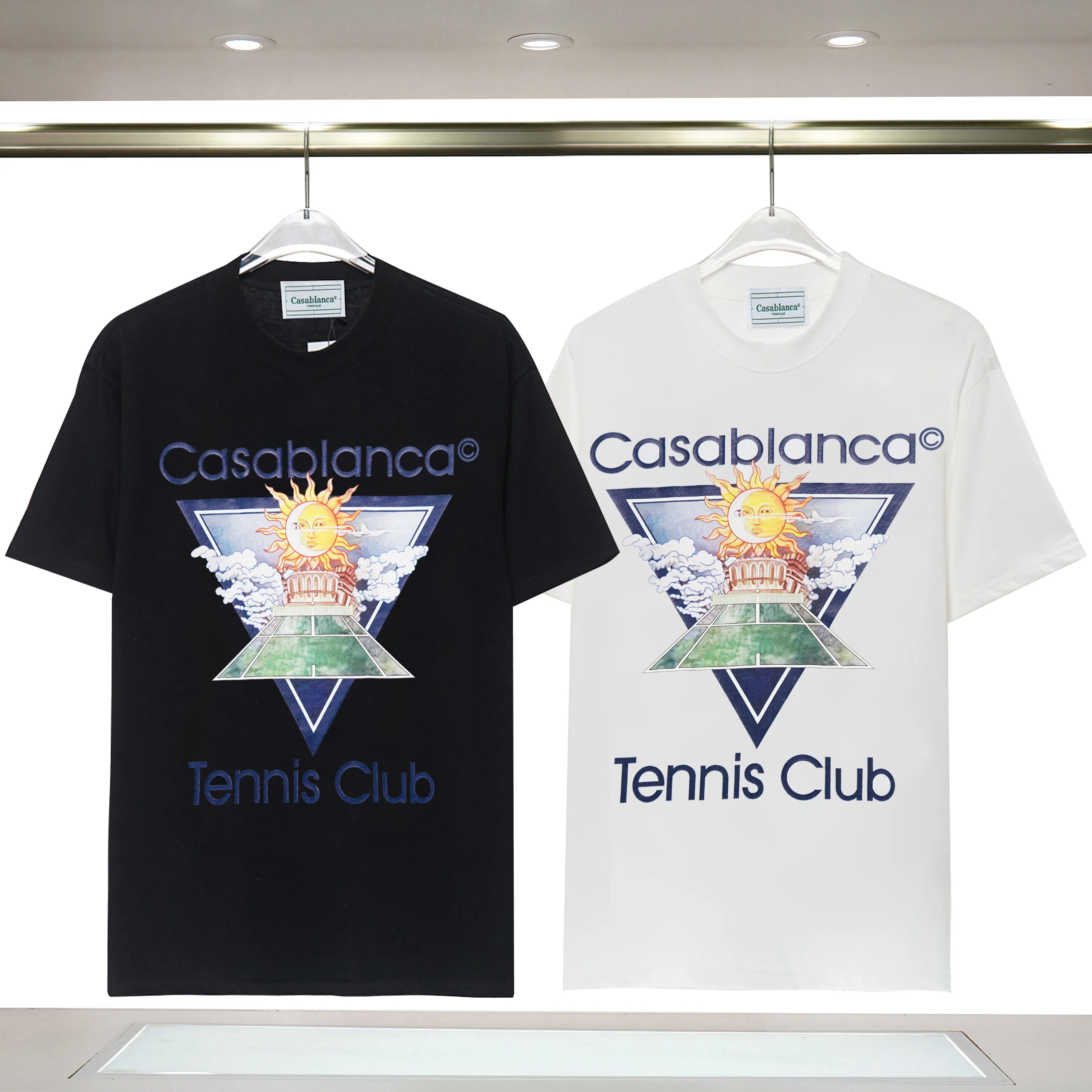 Casabalca Tシャツ男性女性デザイナー Tシャツカサ新スタイル Tenins クラブ Tシャツ通気性カジュアル半袖米国サイズ S-XXL