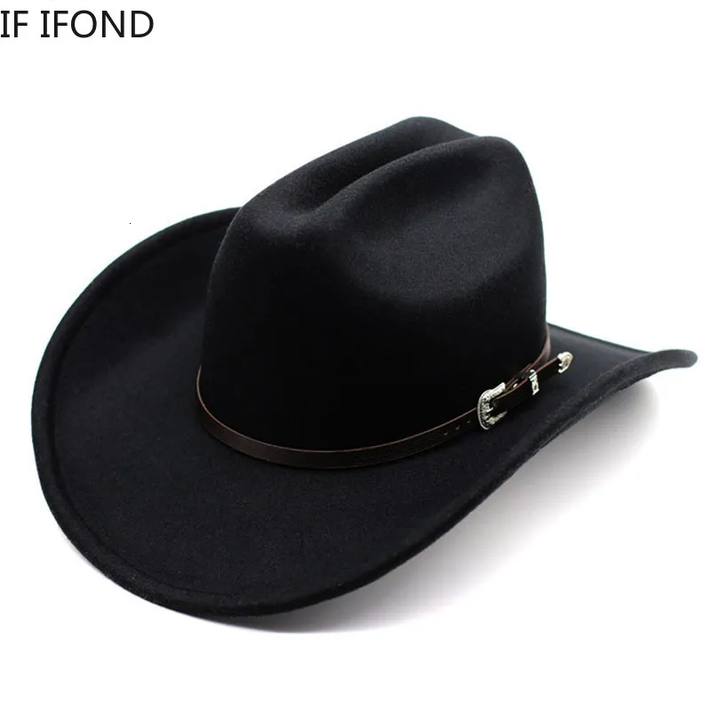 Breda brimhattar hink hattar vintage västerländsk cowboyhatt för herrar gentleman lady jazz cowgirl med läder breda grim cloche kyrka sombrero hombre kepsar 230412