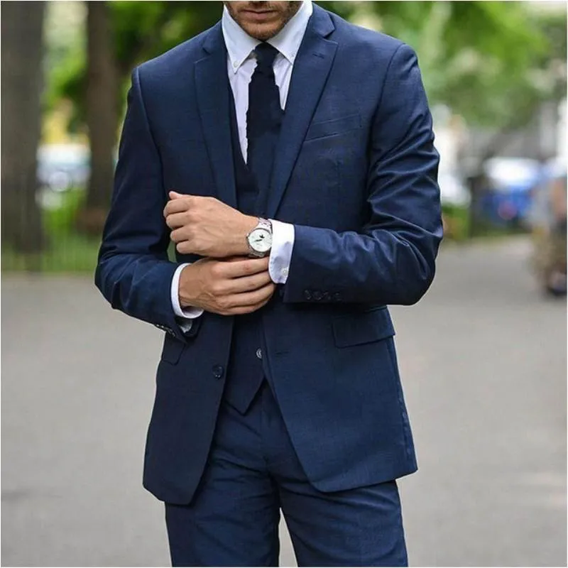 Men's Suits & Blazers 2023 Latest Navy Blue Men Groom Mont Erkek Tuxedos Notch Lapel Business Wedding Blazer Sets (Jacket Pants Vest Tie)