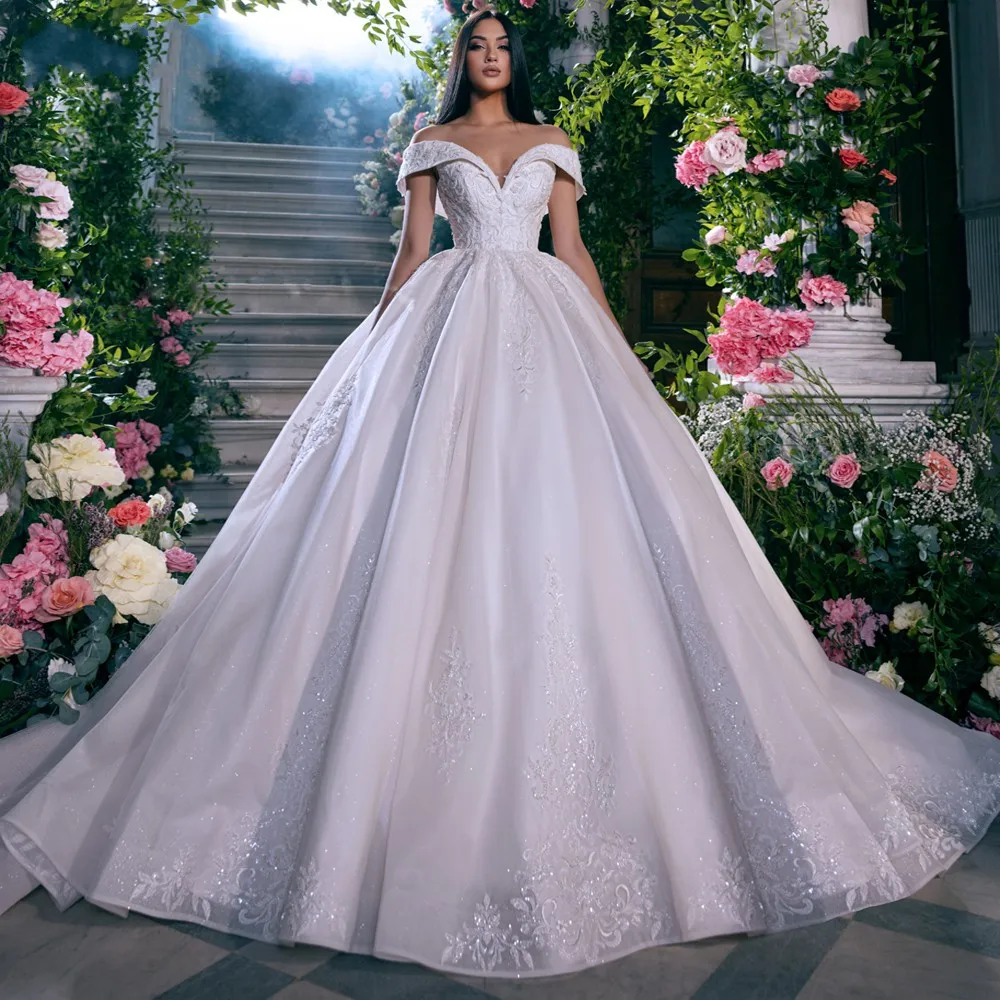 Vestido de noiva Organza 2023 vestido de noiva A-line Bording Bordados Apliques fora do ombro vestidos de noiva dubai árabe Dubai Made