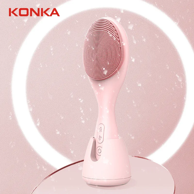 Face Massager Konka Electric Brush reinigt USB opladen Waterdichte IPX6 Huidverzorgingsgereedschap Siliconen Deep Pore Red Light Therapy Anti Anti Age 230411