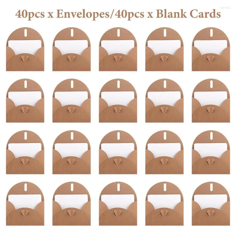 Geschenkwikkeling 40-stcs Wedding Party Vintage met 40 kaarten Baby Shower Bruin Paper envelop Hart Sluiting Diy Dank-you Note uitnodiging wensing