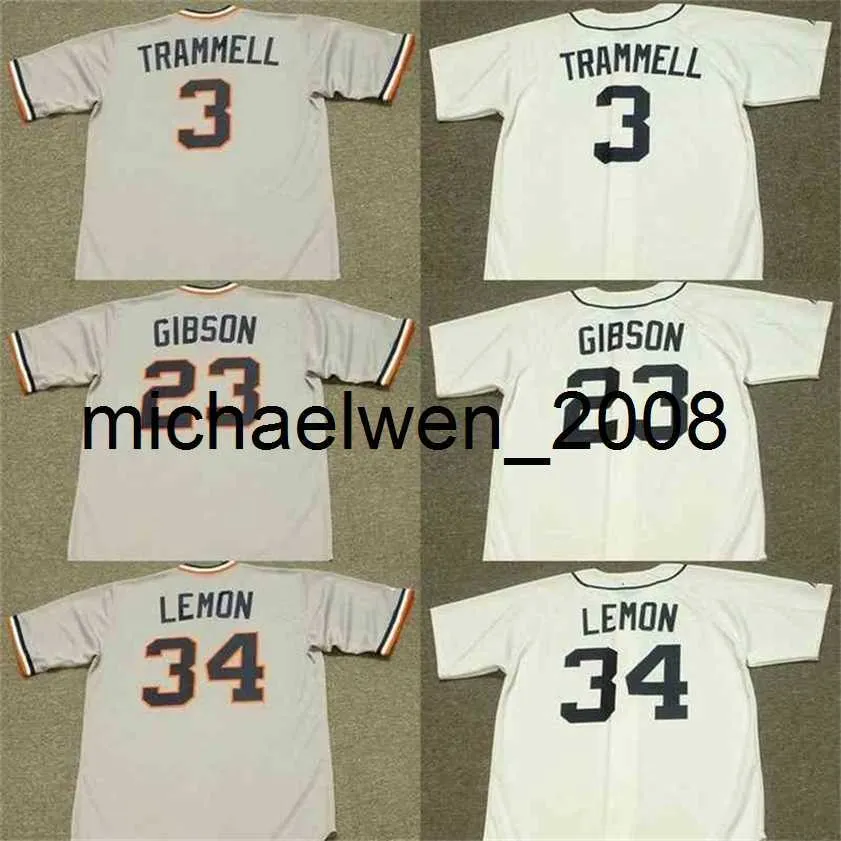 Detroit 3 ALAN TRAMMELL 23 KIRK G 34 CHET LEMON DAN PETRY Camisa de beisebol 1984