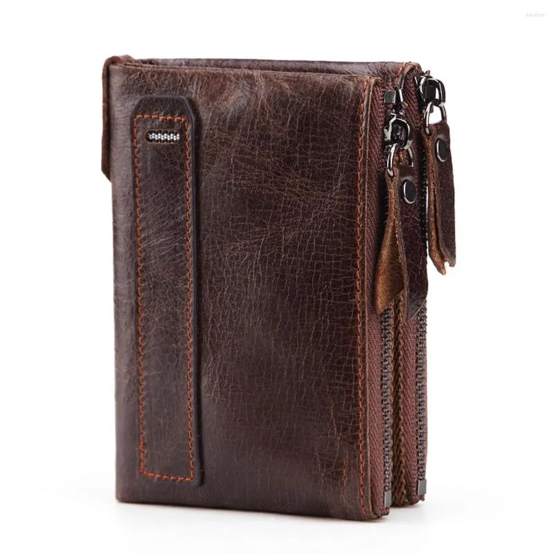 Wallets Genuine Leather Men Zipper Quality Real Cowhide For Man Short Black Wallet Top Thin Coin Bag