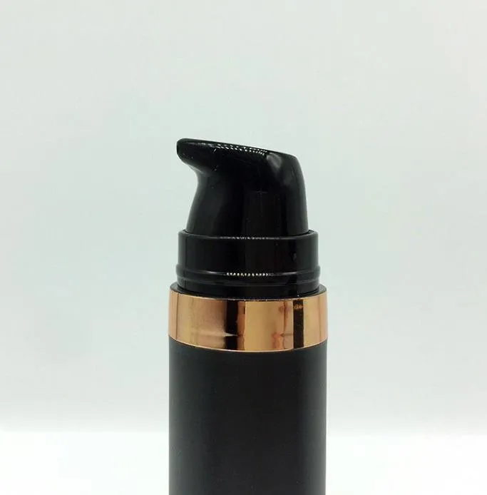 Classic 15ml Frosted Black Plastic Airless Pump Bottle Travel Size Refillable Cosmetic Containers for Lotion Eye Cream Essence Facial Cleanser