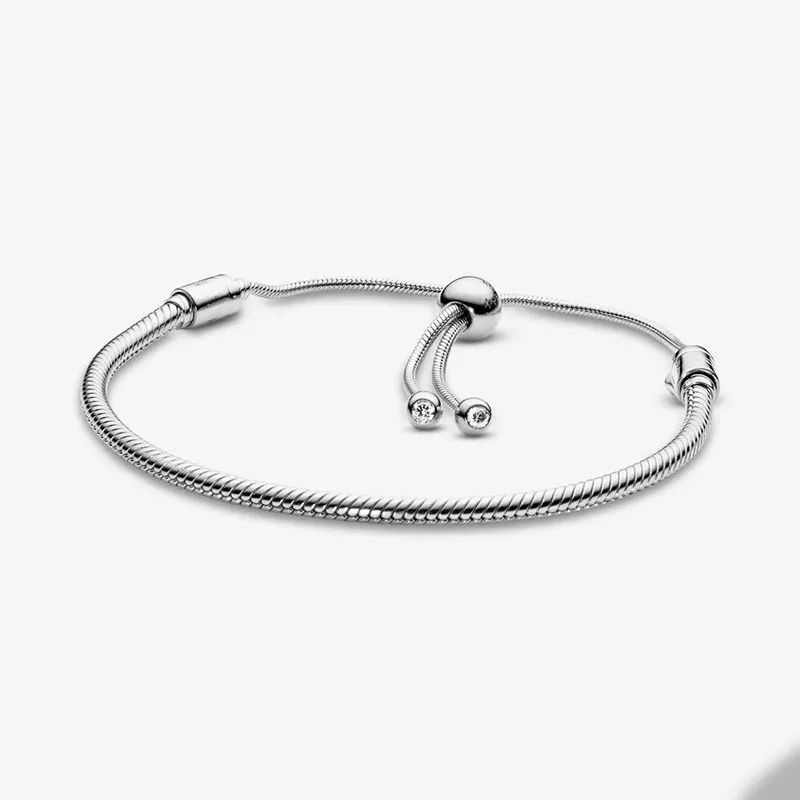 925 Sterling Silver Snake Chain Slider Bracelet for Pandora Sparkling Wedding designer Bracelets Jewelry For Women Girlfriend Gift Hand chain with Original Box