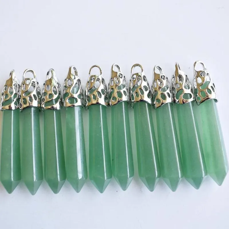 Hanger Kettingen Groothandel 10 stks/partij Mode Goede Kwaliteit Natuurlijke Groene Aventurijn Zeshoekige Pijler Bedels Hangers 12x50mm Voor Sieraden