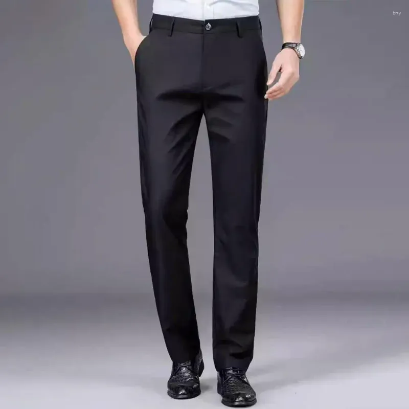 Ternos masculinos calças de terno de perna reta macio engrossado pelúcia negócios sem rugas perna reta meados da cintura elástica para escritório