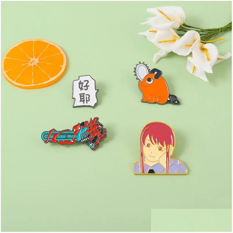 Cartoon accessoires kettingzaag man email pins aangepaste pochita makima broches rapelbadges s sieraden cadeau voor fans vrienden drop dh0t5