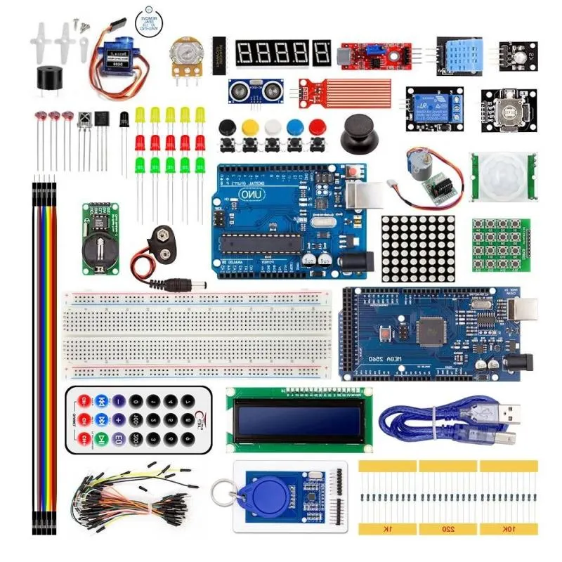 Freeshipping Super Starter Kit pour carte R 3 Mega2560 avec module de capteur 1602 LCD LED servomoteur relais apprentissage Suite de base Soipk