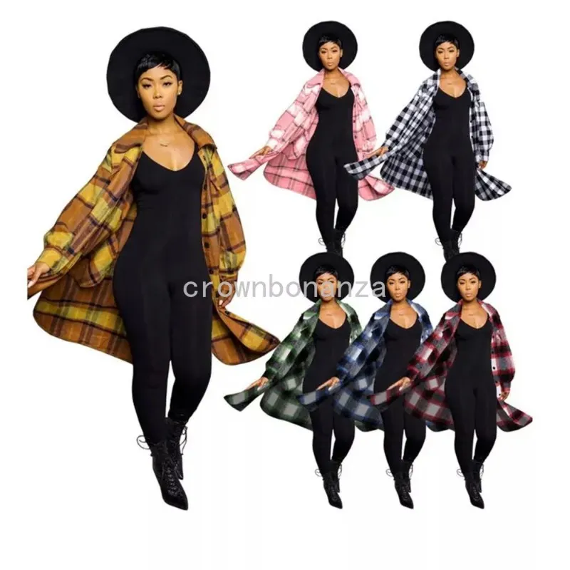 Designer Plaid Shirts Plus Size 3XL Women Fall Winter Clothes Long Sleeve Checked Bluses Long Style Cardigan Fashion Outerwear Streetwear Wholesale Clothes