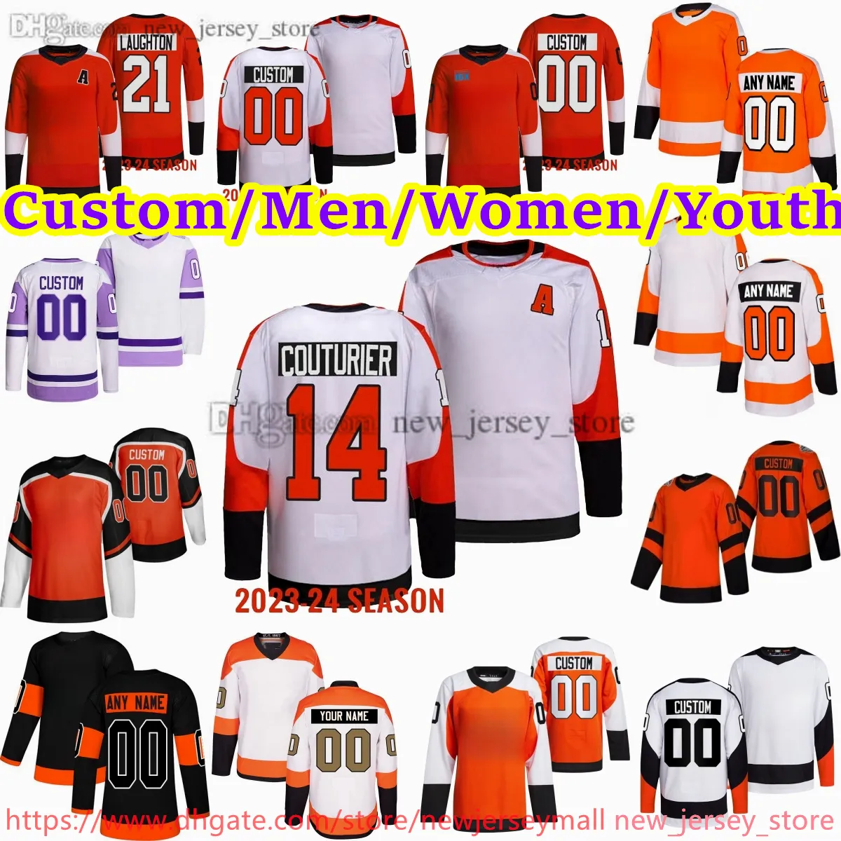 New Ice Hockey 79 Carter Hart Jersey Stitch 14 Sean Couturier Kevin Hayes Ivan Provorov Ryan Ellis Eric Lindros Bobby Clarke Morgan Frost Noah Cates Jerseys Home away