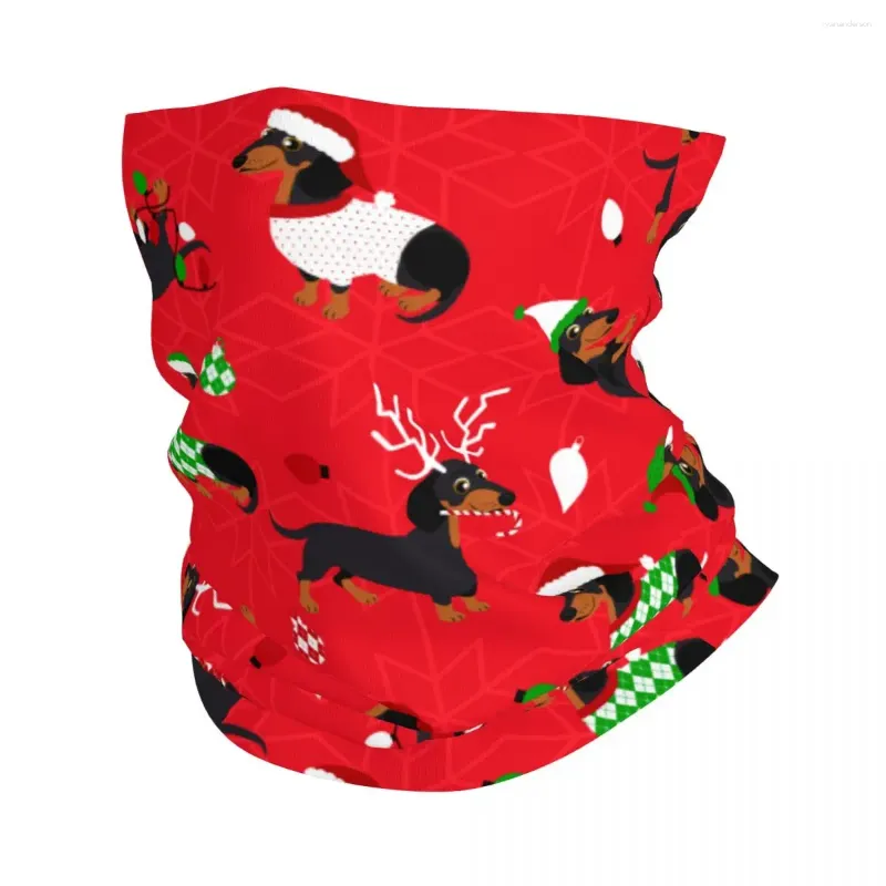 Scarves Christmas Dachshunds Red Bandana Neck Gaiter Printed Dog Balaclavas Wrap Scarf Multifunctional Headband Hiking For Men Women