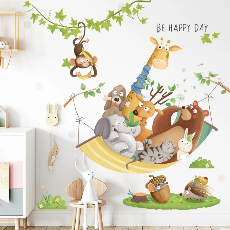 Jungle Safari Animal Wall Decals - Removable Vinyl Stickers For Kids Room, Nursery, Playroom (Giraffe, Elephant, Leopard)