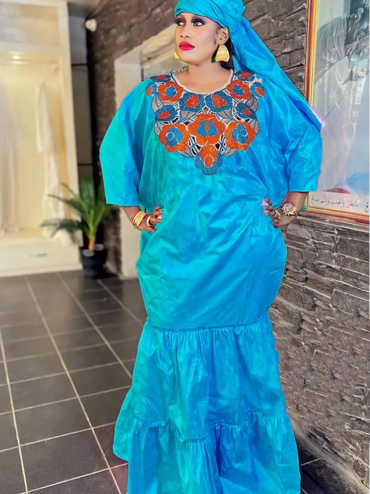 Etnische kleding Bazin Riche Dashiki Robe met stenen en Guipure sjaal Afrikaanse jurken voor vrouwelijke Turkije -ontwerper