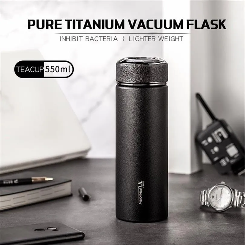 Pinkah Vacuum Insulated Water Bottle 550ml Double Wall Titanium Thermos Mug Outdoor Sports Travel Leak Proof Coffee Tea Cup 201204237R