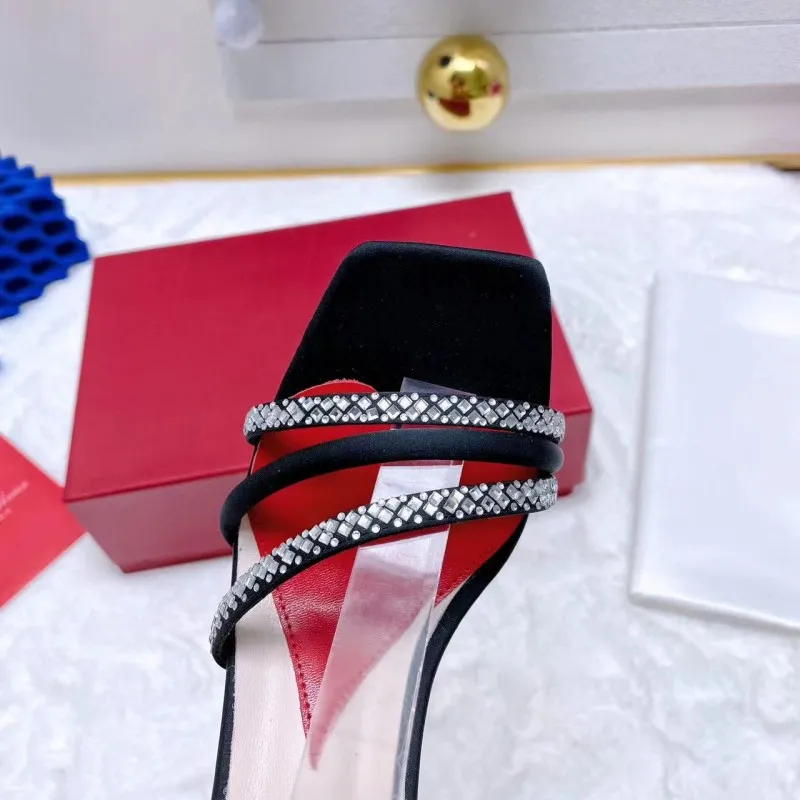 럭셔리 라인 스톤 샌들 여성 열린 발가락 총 스트랩 하이힐 숙녀 섹시 패션 Paxy 파티 신발 4.5cm