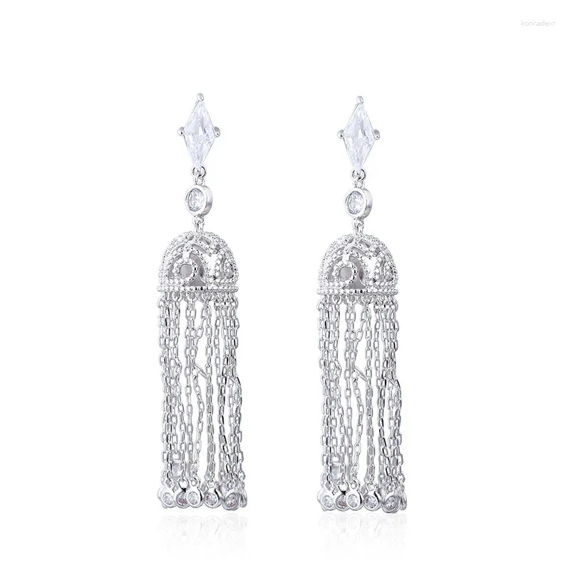 Stud Earrings High Grade Tassel Zircon Half Crown Copper Micro Inlaid Wedding Banquet Women Jewelry