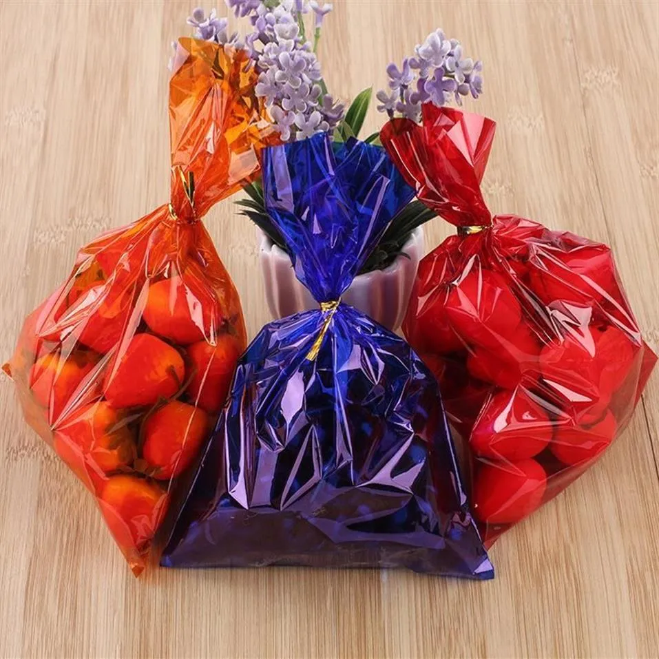 100pcs Colorful Plastic Bags For Candy Lollipop Fruit Packaging Cellophane Bag Engagement Wedding Birthday Party Gift Wrap213r