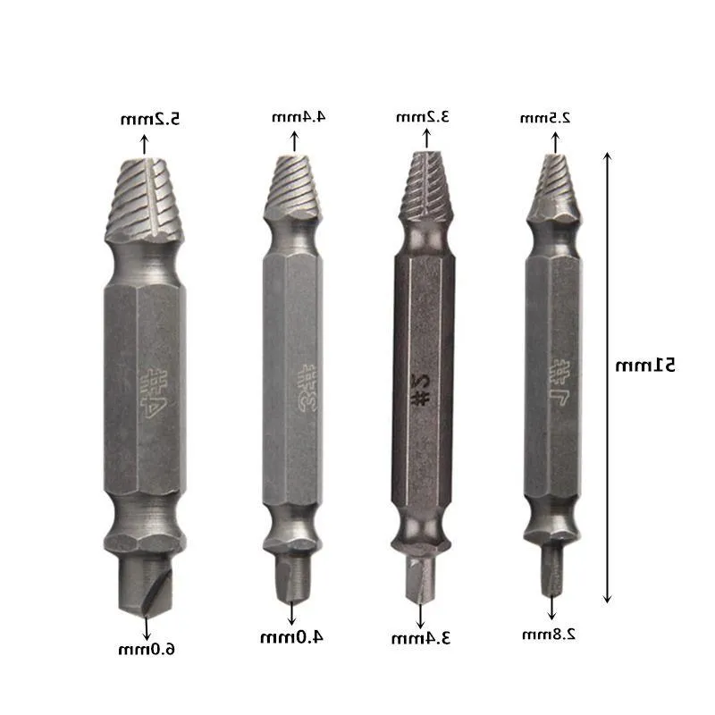 Бесплатная доставка, 4 шт./лот, набор направляющих сверл для извлечения винтов, легкий съемник шпилек для болтов, сломанный инструмент, поврежденный инструмент Eekeg