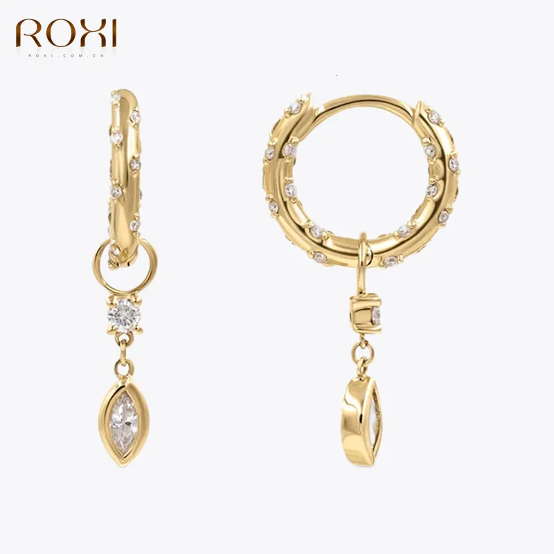 Hoop Huggie ROXI 925 Sterling Silver Water Drop Pendant Hoop Boucles d'oreilles pour les femmes d'été Bohemian Beach Drop Dangle Boucles d'oreilles pendientes Plata 230412