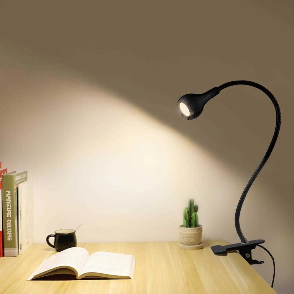 Skrivbordslampor 5V USB Power LED Desk Lamp Flexibel studie Läsning Ljus ögonskydd bordslampa med klipp för hem sovrum studiebelysning p230412