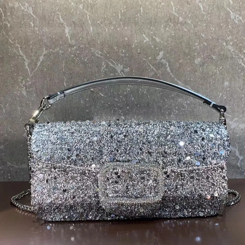 Embroidery Mini Bag Women Cross Body Bags Flap Messenger Purse Handbag Handmade Imitation Crystal Bead Sequin Embroidery Detachable Chain Top Quality Clutch