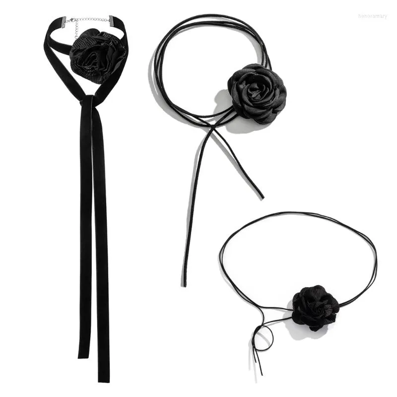 Necklace Earrings Set 3x Boho Velvet-Choker Ribbon Satin Flower Collar Sexy Camellia-Bow Choker Jewelry Accessory