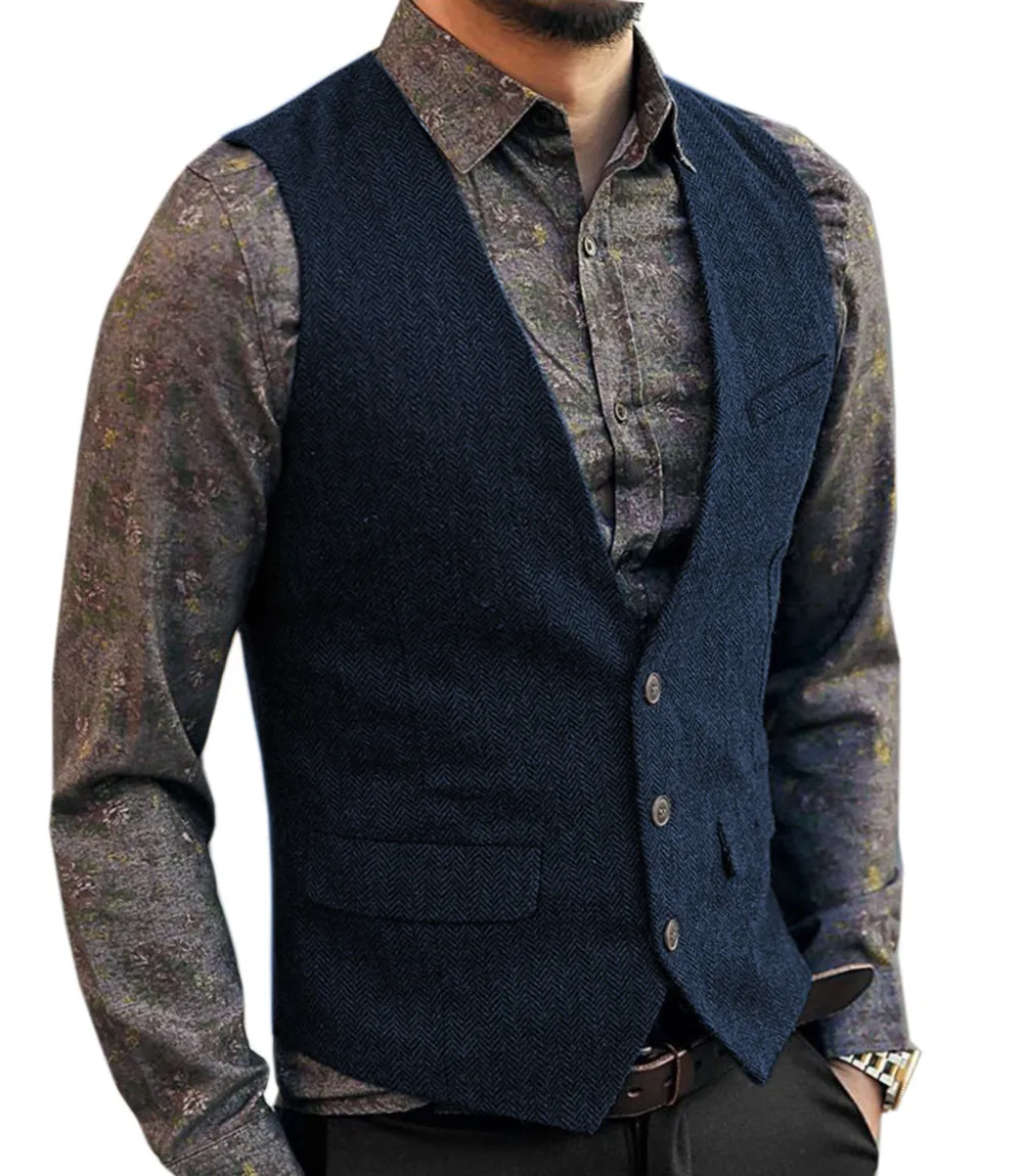 Herrenanzugweste mit V-Ausschnitt, modisch, formell, Slim Fit, Fischgrätenmuster, Weste für Smoking, Hochzeitsfeier 230412_voghion.com