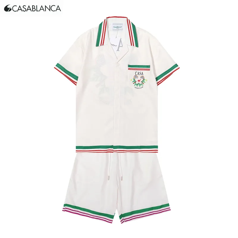 Designer mens shorts casablanca polo colar xadrez manga curta camisa de alta qualidade moda masao san casual carta impressão conjunto camisas