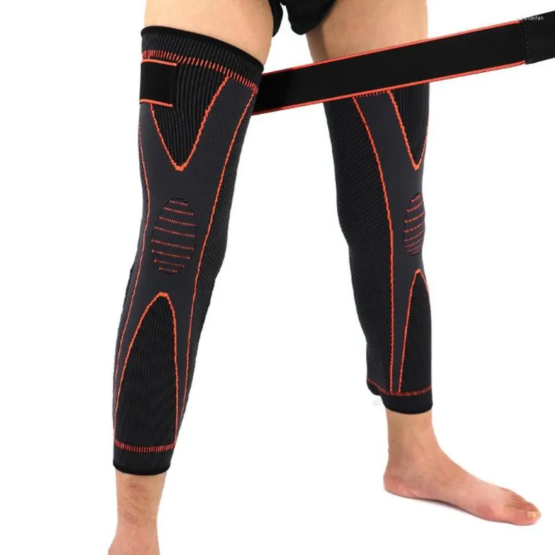 Knee Pads 2pcs Compression Support Orange Lengthen Stripe Sport Sleeve Protector Elastic Long Kneepad Brace Volleyball Running