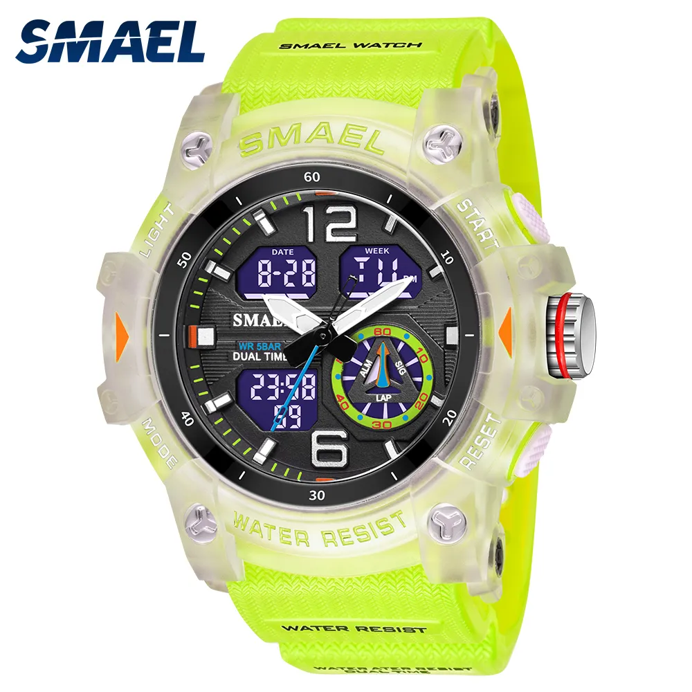 Наручительные часы Smael Dual Time Men смотрит на 50 метров водонепроницаемых военных часов для мужчин 8007 Shock Resisitant Sport Watches Подарки WTACH 230412