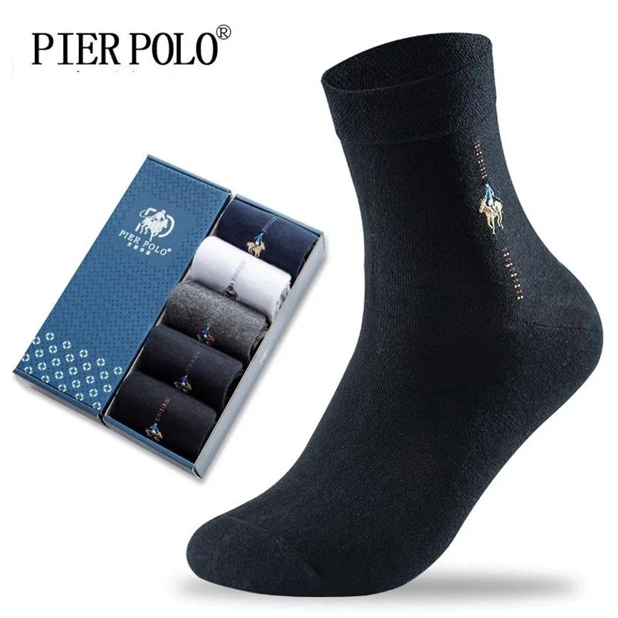 PIER POLO marque de mode équipage coton Calcetines Hombre affaires mâle broderie robe chaussettes hommes cadeau 201012293l