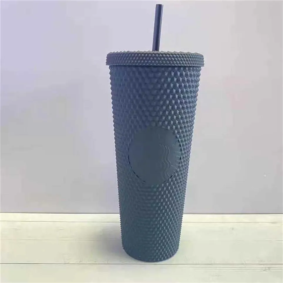 Bouteille d'eau Starbucks Tumblers Noir Bling Bright Cup Durian Straw Tumbler Plastique Froid Coloré Tasses à Café Créativité Anniversaire 2764