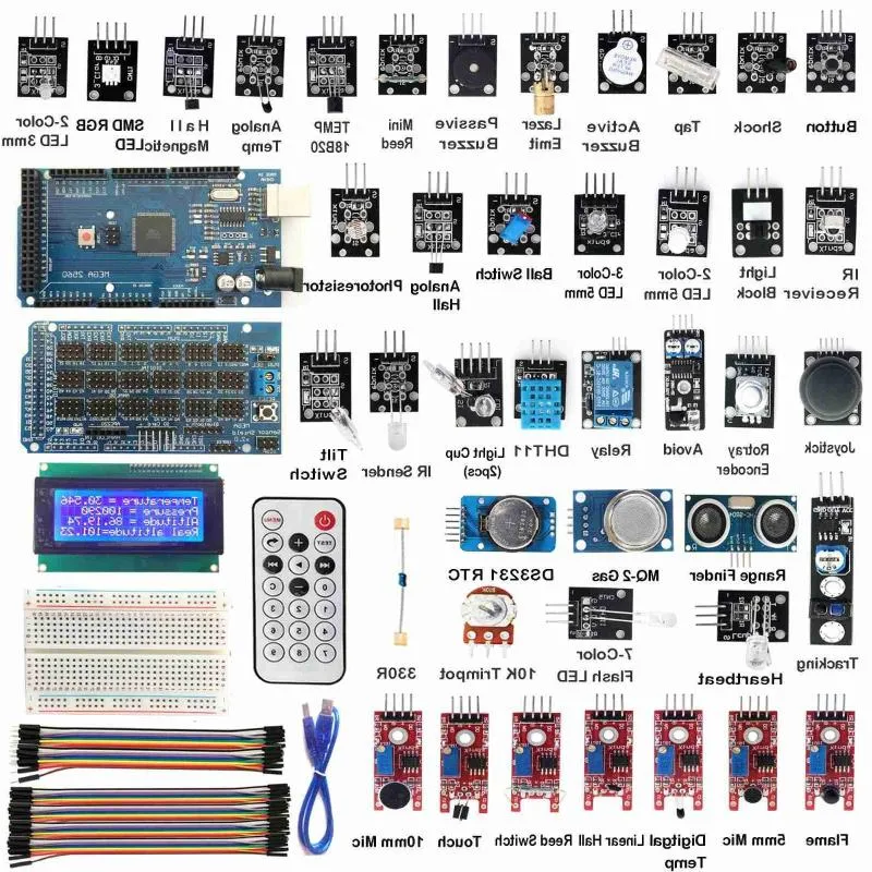 Freeshipping 40 Pz MEGA2560 R3 40 Moduli sensore Starter Kit IIC 20X4 2004 Display LCD per sensori A rduino con breadboard Qomqc