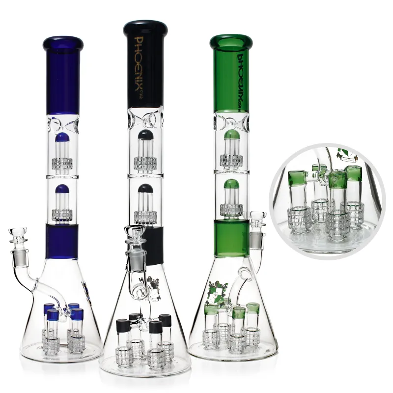 Big Tall Glass Bongs Beaker Bong Hookahs unika vattenrör med sex duschhuvud percs oljerigg hög tjock 18,5 tum HF Fabrik grossist