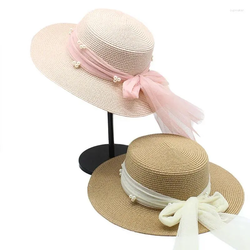 Cappelli a tesa larga Moda estiva Fiocco in pizzo Fiore Elegante cappelli Fedora da sole Cappello da spiaggia pieghevole da donna