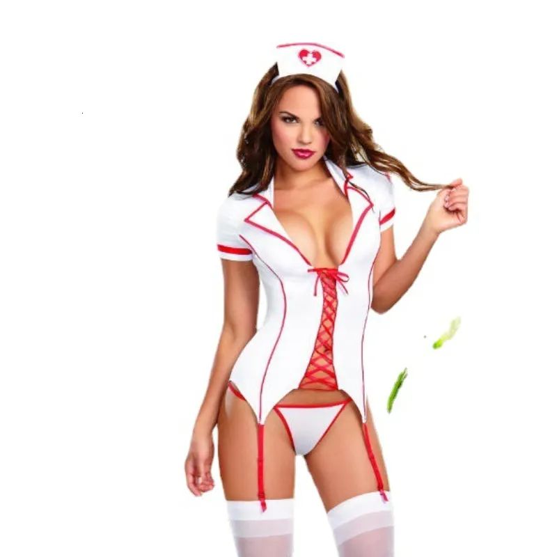 Sexy Set Enfermera Nurse Costume Cosplay Waist Shaper Corset Lingerie Breast Exposing Dress Porn Underwear Erotic 230411