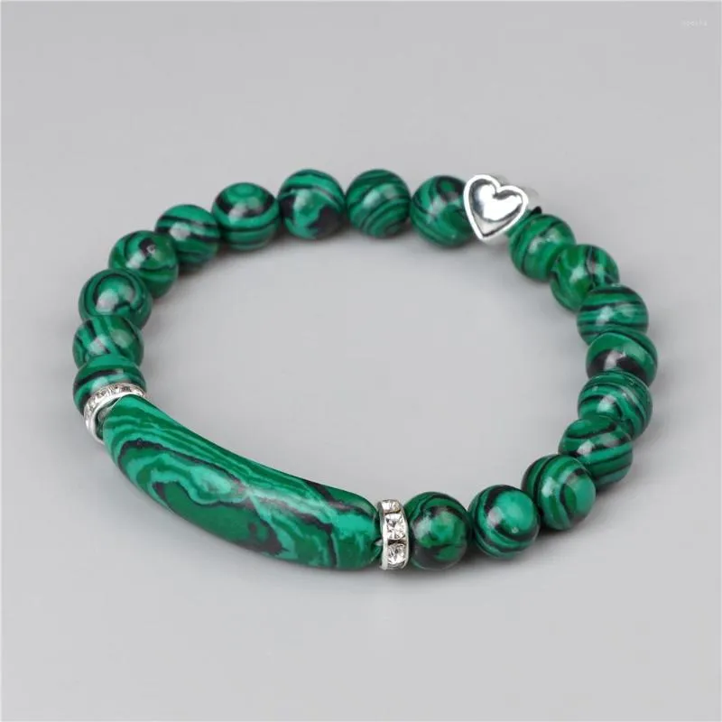 Strand Natural Malachite Stone Beads Armband Rectangle Bar Charm Armband 8mm Reiki Healing Tiger Eye Quartz Jewelry for Women Men