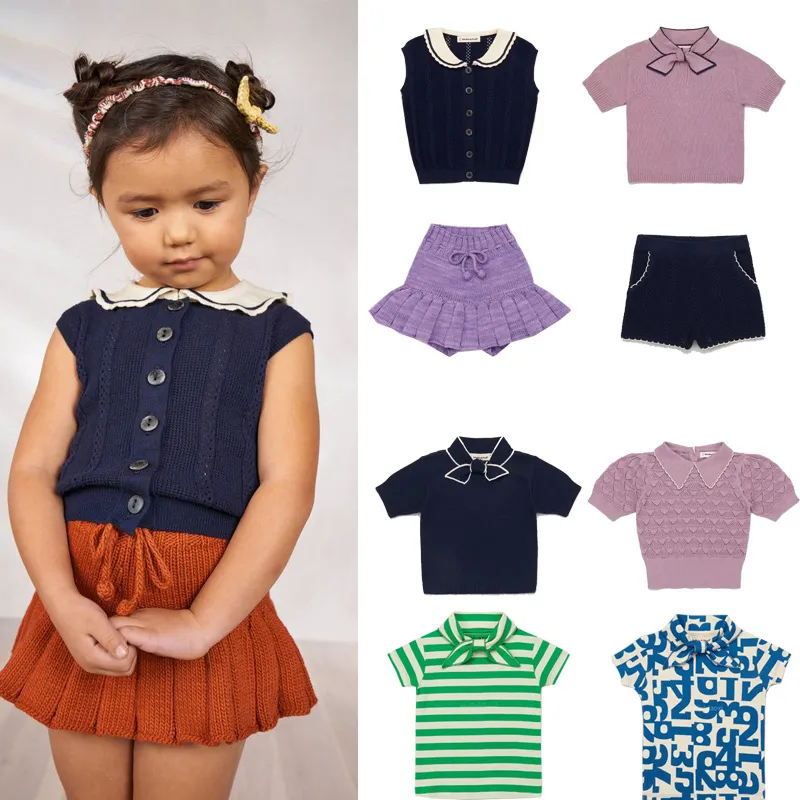 T-shirts en tricot pour enfants, chemises d'été de marque M P pour filles, mignons à manches courtes pour bébé oddler, vêtements en coton ops ees, 2023, 230412