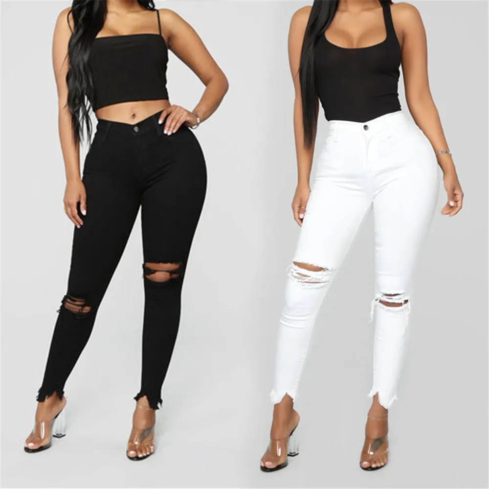 Dżinsy damskie czarno-białe dżinsy dla kobiet szczupłe dżinsowe dżinsy swobodne chude spodnki ołówkowe moda odzieży damska s-3xl upuść 230412