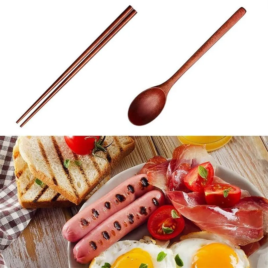 Eetstokjes 16 Stuks Lange Steel Houten Lepel En Set Bestek Herbruikbare Servies Combinatie Gebruiksvoorwerpen Voor Eating304W