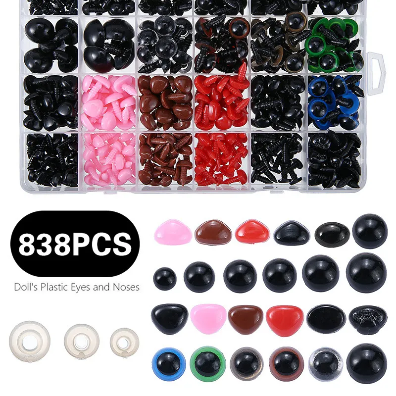 Doll Bodies Parts 838Pcs Colorful Plastic Safety Eyes Noses For Teddy Bear Dolls Soft Toy Nose Making Animal Amigurumi DIY Accessories 230412