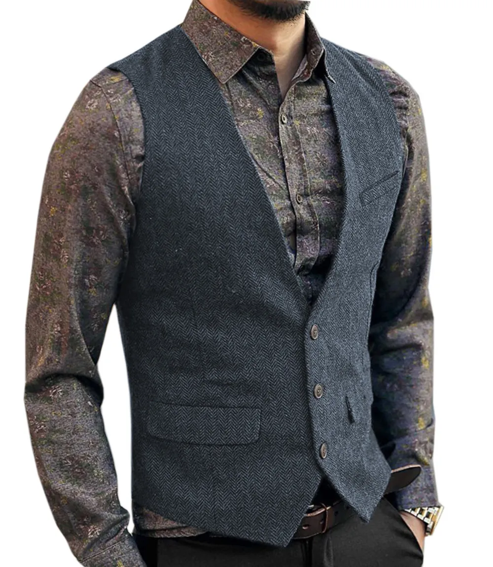 Herrenanzugweste mit V-Ausschnitt, modisch, formell, Slim Fit, Fischgrätenmuster, Weste für Smoking, Hochzeitsfeier 230412_voghion.com