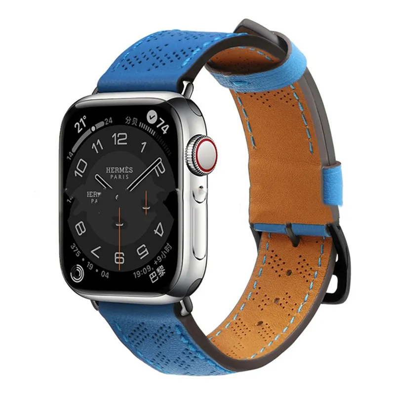 For Apple Watch Strap band fashion iwatch Ultra 87654321 Perforated Breathable head layer cowhide material Strong durable watch strap38/40/41mm/42/44/45/49mm