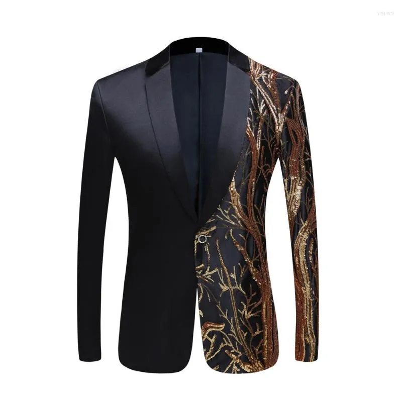 Costumes pour hommes Hommes Or Paillettes Slim Fit Noir Balzer Hip Hop Chanteurs De Scène Robe De Bal Costume Veste Fête Hommes