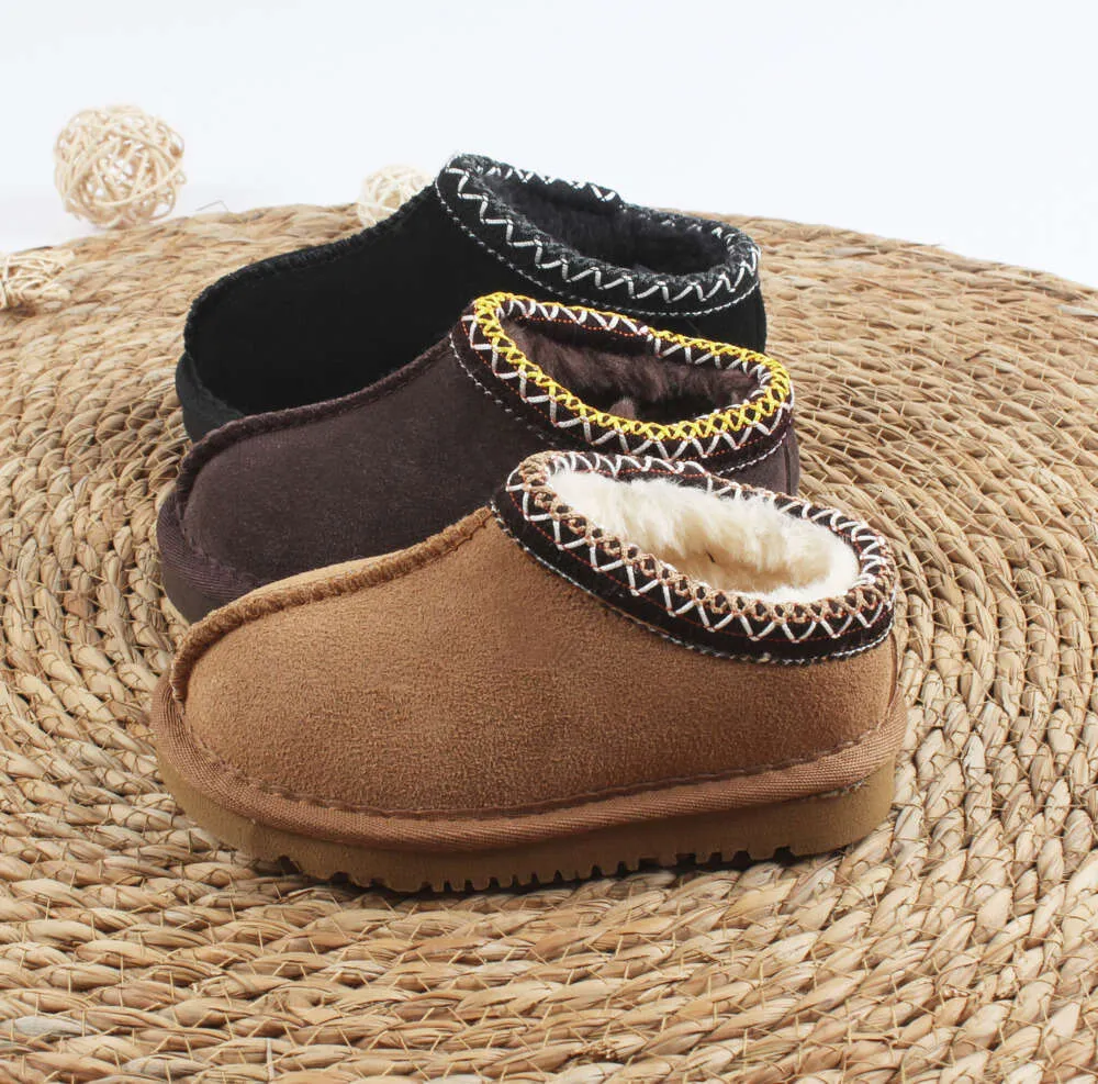 Crianças Criança Tasman Chinelos Uggies Trança Sandálias Tazz Sapatos de Bebê Pele de Castanha Slides Pele de Carneiro Shearling Clássico Ultra Mini Bota Winter Mules Austrália Sapatos B350