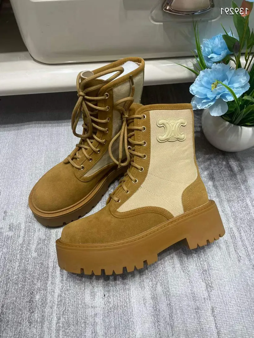 Berömda kvinnliga ankelstövlar mode skrymmande boot Italy elegant låga bootes runda huvuden plattform brun svart kalvskinn booty designer afton klänning kort booties box eu 35-40